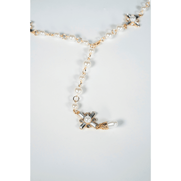 Golden Crystal & Pearl Cross Pendant Necklace - La Jolla
