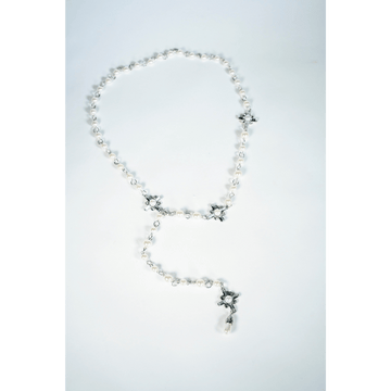 Crystal & Pearl Cross Pendant Necklace in Silver - La Jolla