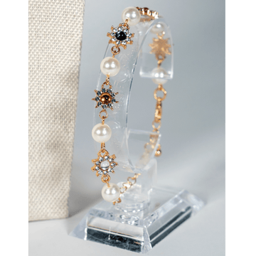 Pearl And Multicolour Gem Bracelet in Golden Tone - La Jolla