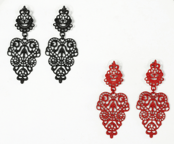 Black & Red Lace Filigree Statement Earrings Set - La Jolla