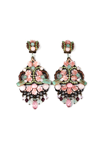 Pink And Turquoise Mother Of Pearl Earrings With Crystals - La Jolla