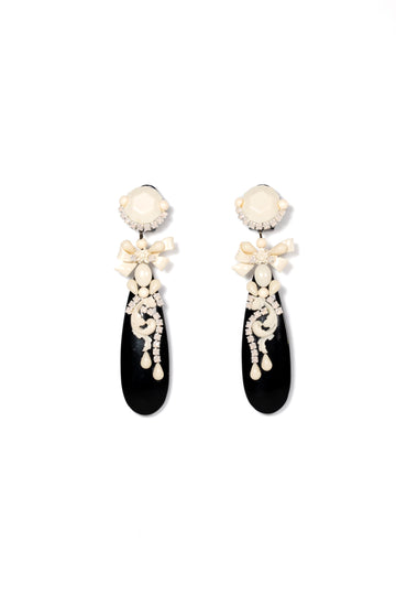 Black And Ivory Oval Resin Drop Earrings - La Jolla