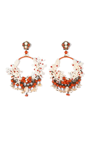 Ivory And Coral Beaded Hoops - La Jolla
