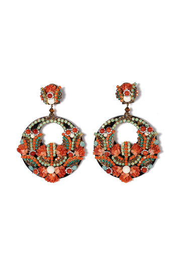 Coral & Garnet Rhinestone Earrings With Topaz And Green Accents - La Jolla