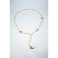 Golden Crystal & Pearl Cross Pendant Necklace - La Jolla