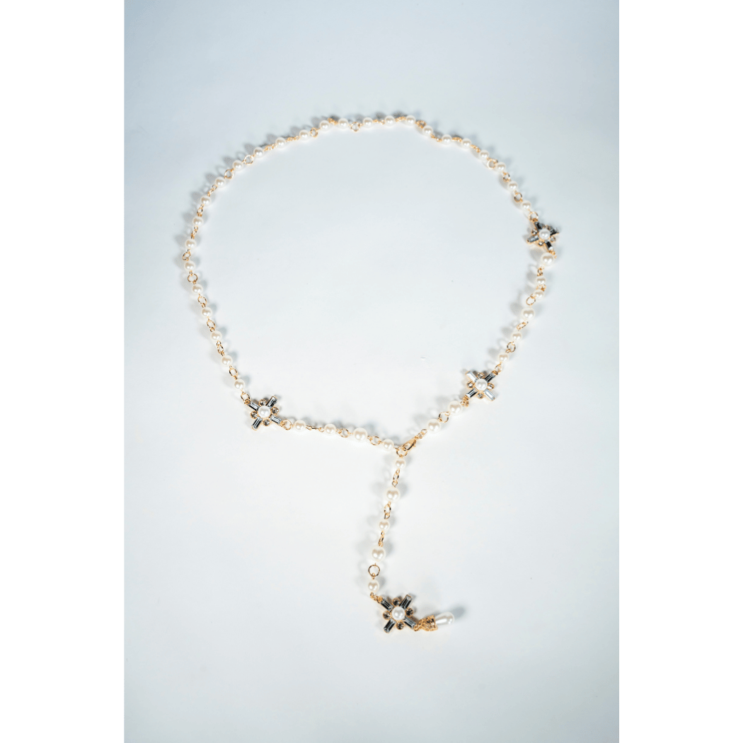 Golden Crystal & Pearl Cross Pendant Necklace - La Jolla
