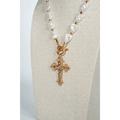 Golden Baroque Inspired Pearl And Cross Necklace - La Jolla