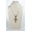 Baroque Inspired Pearl And Cross Necklace in Silver - La Jolla