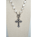 Baroque Inspired Pearl And Cross Necklace in Silver - La Jolla