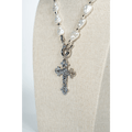 Baroque Inspired Pearl And Cross Necklace in Silver - La Jolla