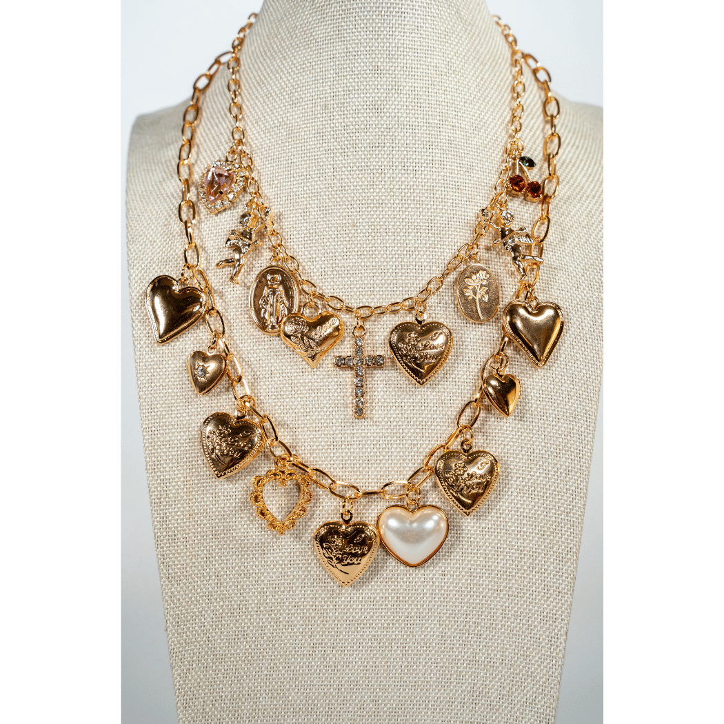 Baroque Inspired Heart Charm Necklace - La Jolla