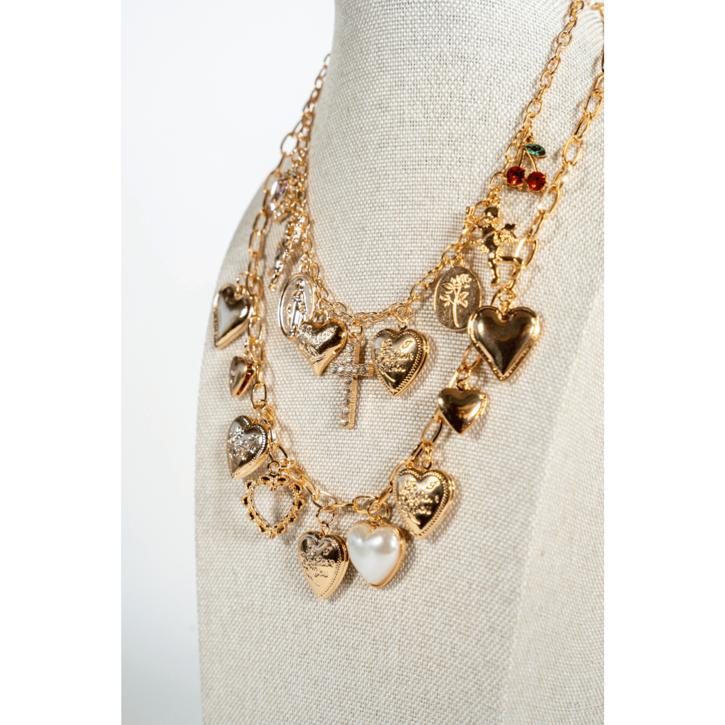 Baroque Inspired Heart Charm Necklace - La Jolla