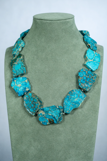 Marbled Slab Resin Necklace in Ocean Blue