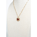 Heart And Rhinestone Pendant Red Gem Necklace - La Jolla