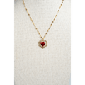 Heart And Rhinestone Pendant Red Gem Necklace - La Jolla