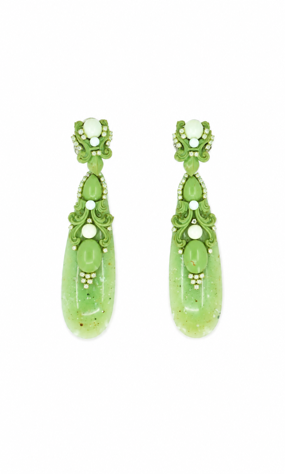 Picual | Green Natural Stone & Swarovski Crystal Drop Earrings - La Jolla
