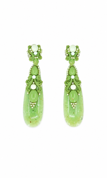 Picual | Green Natural Stone & Swarovski Crystal Drop Earrings - La Jolla