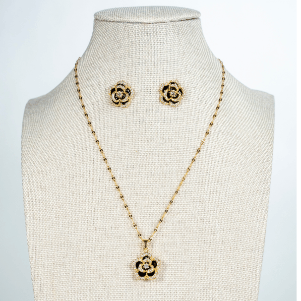 Black Rose Necklace & Earrings Set - La Jolla