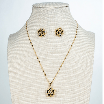 Black Rose Necklace & Earrings Set - La Jolla