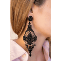 Midnight Embroidered Strass Drop Earrings - La Jolla