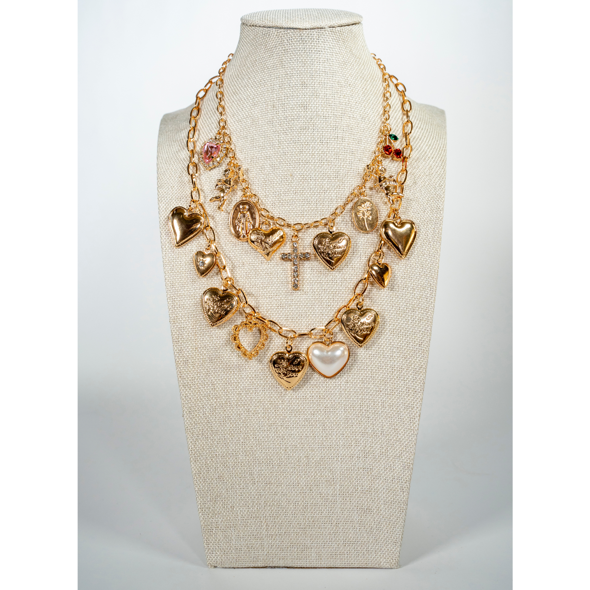 Baroque Inspired Heart Charm Necklace - La Jolla