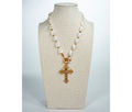 Golden Baroque Inspired Pearl And Cross Necklace - La Jolla