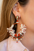 Ivory And Coral Beaded Hoops - La Jolla