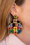 Black Resin Hoops With Multicolour Flowers - La Jolla