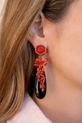 Black And Red Oval Resin Drop Earrings - La Jolla
