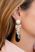 Black And Ivory Oval Resin Drop Earrings - La Jolla
