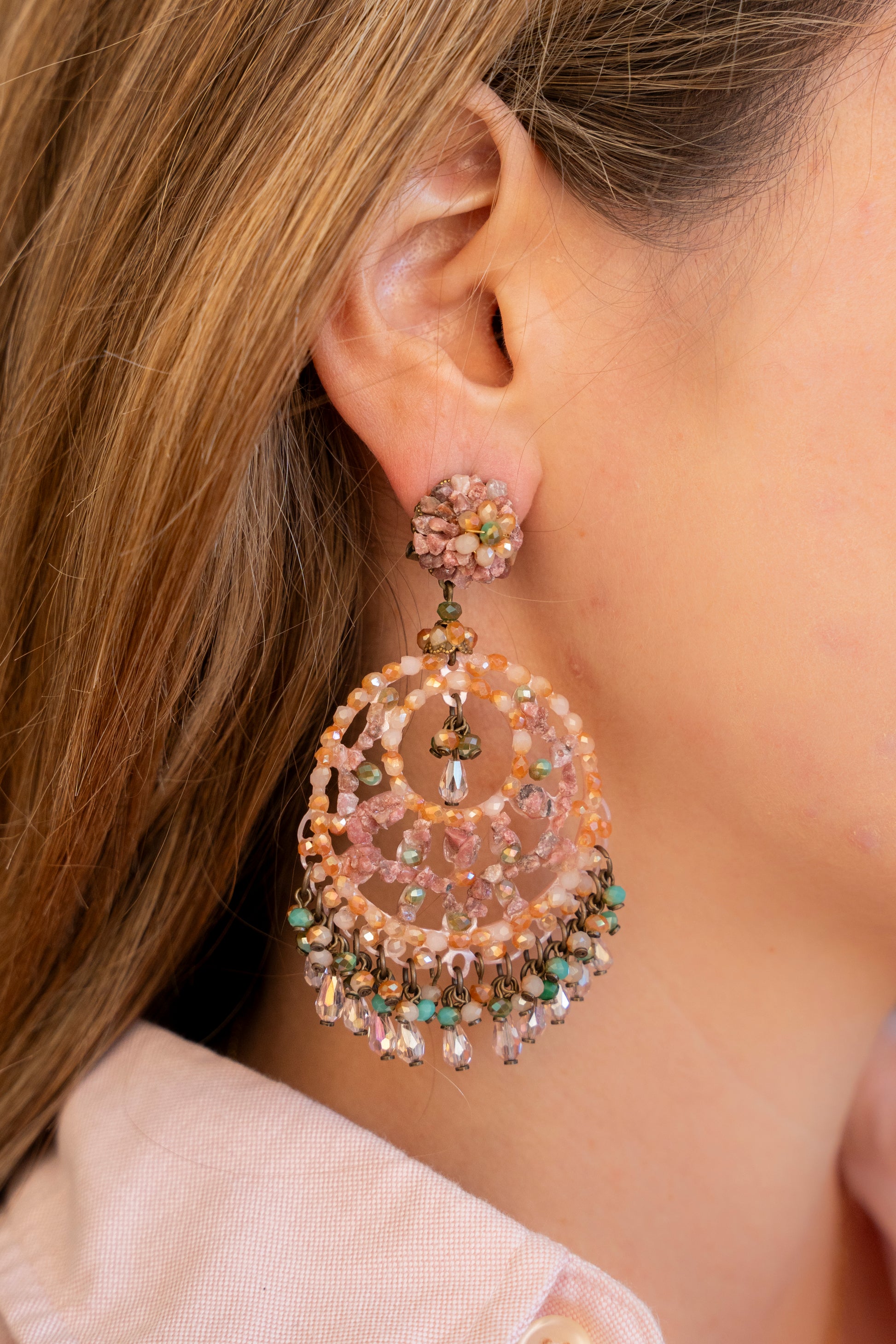 Mineral And Crystal Beaded Chandelier Earrings - La Jolla