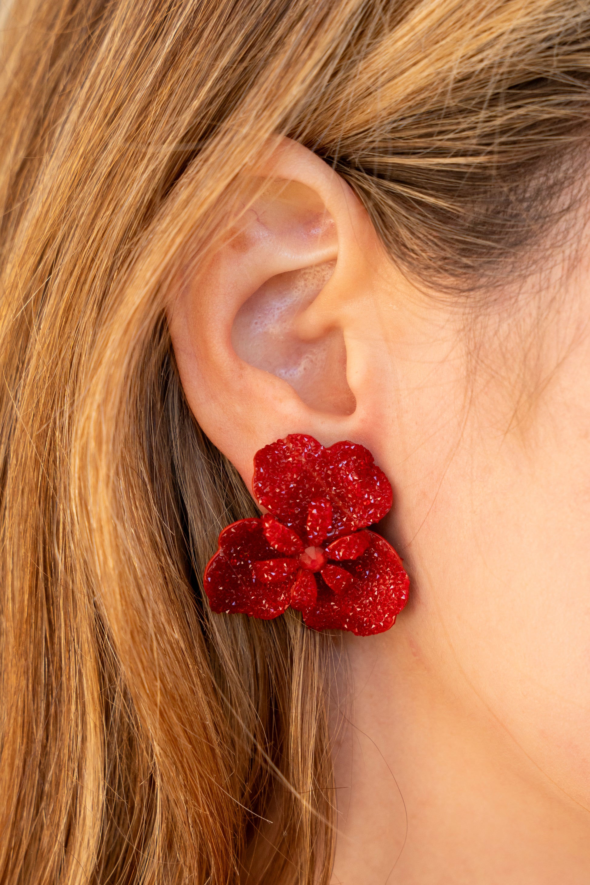 Swarovski Crystal Blossom Studs in Red - La Jolla