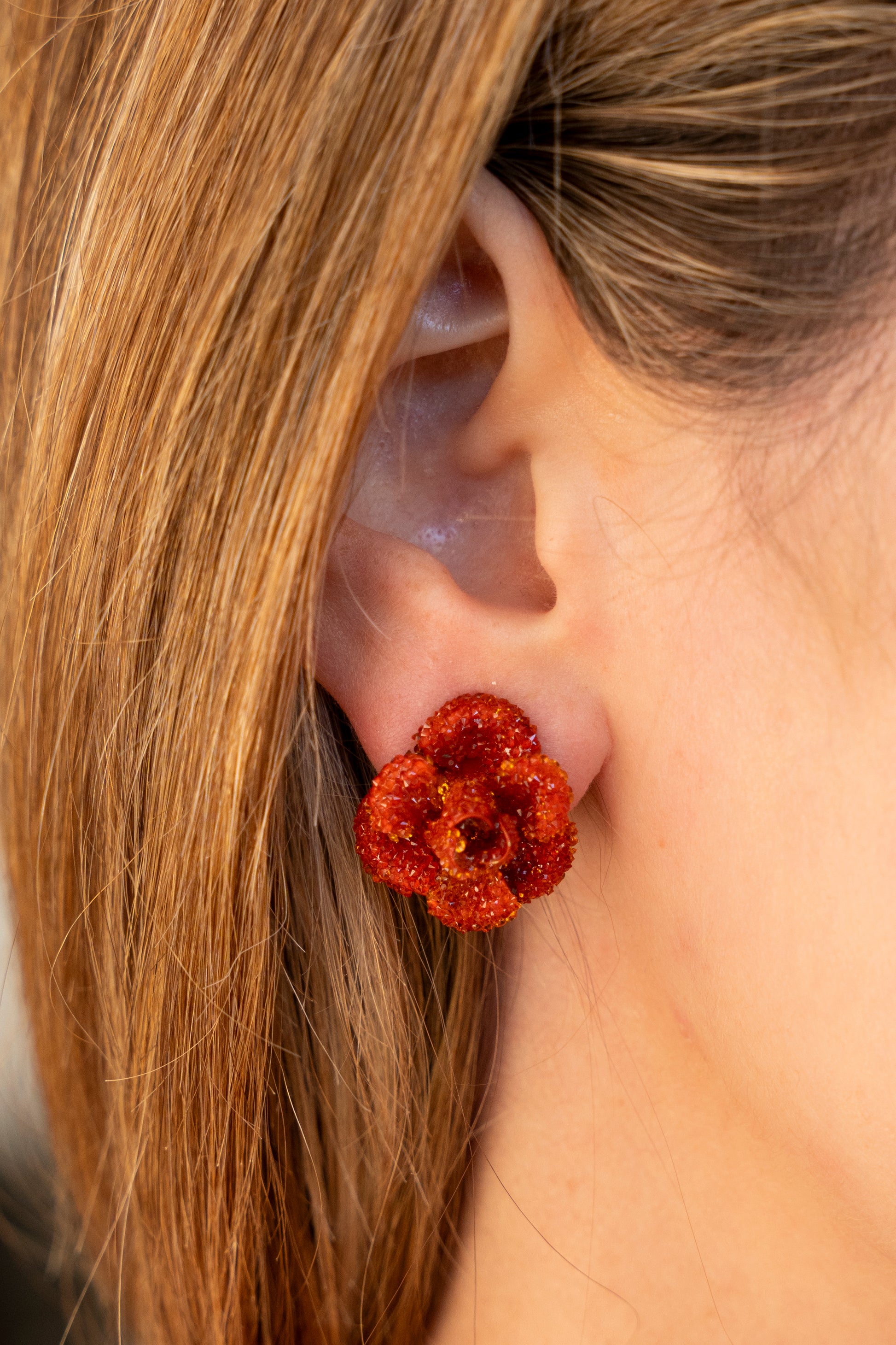 Swarovski Stud Flower Earrings in Vermilion - La Jolla