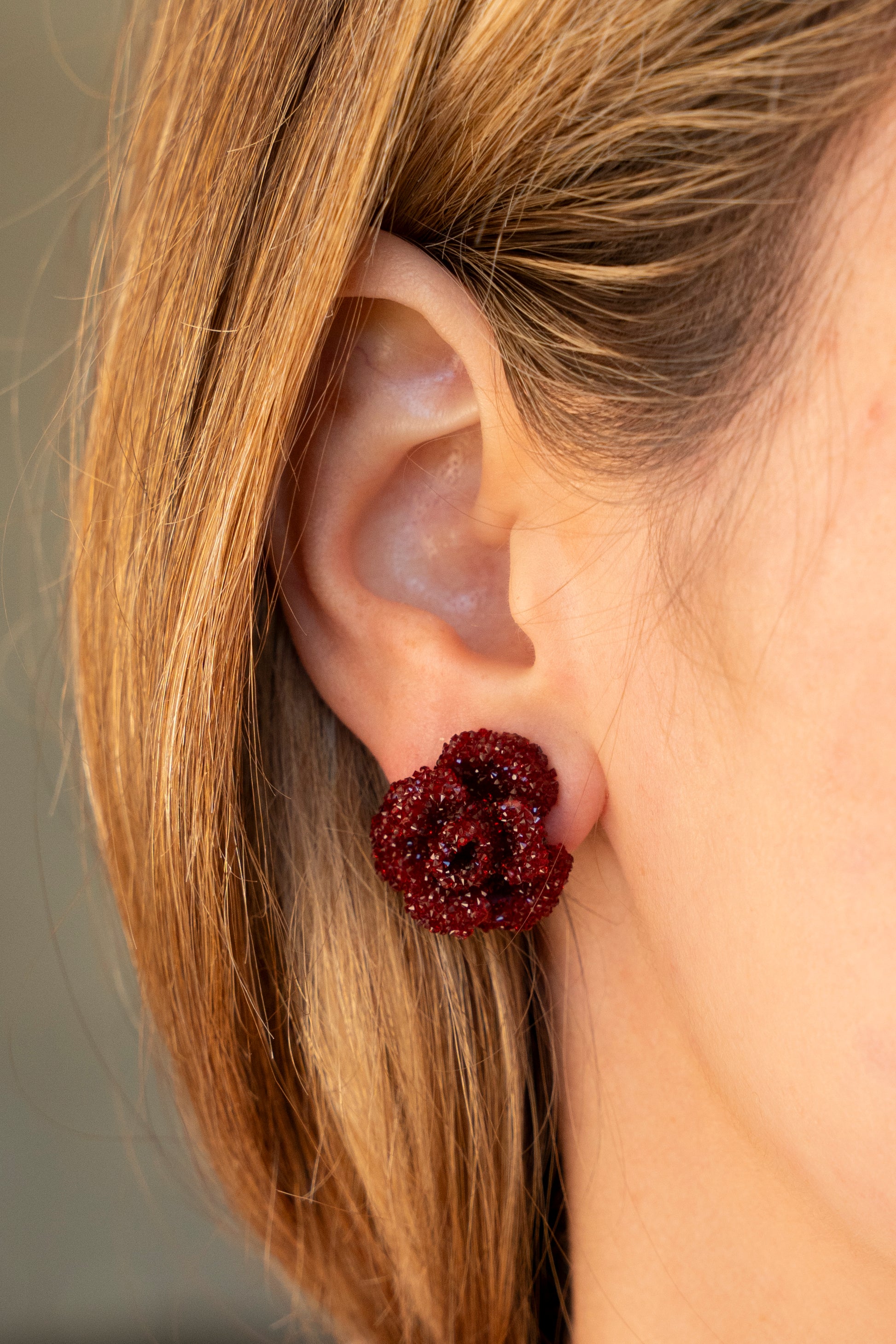 Swarovski Stud Flower Earrings in Burgundy - La Jolla