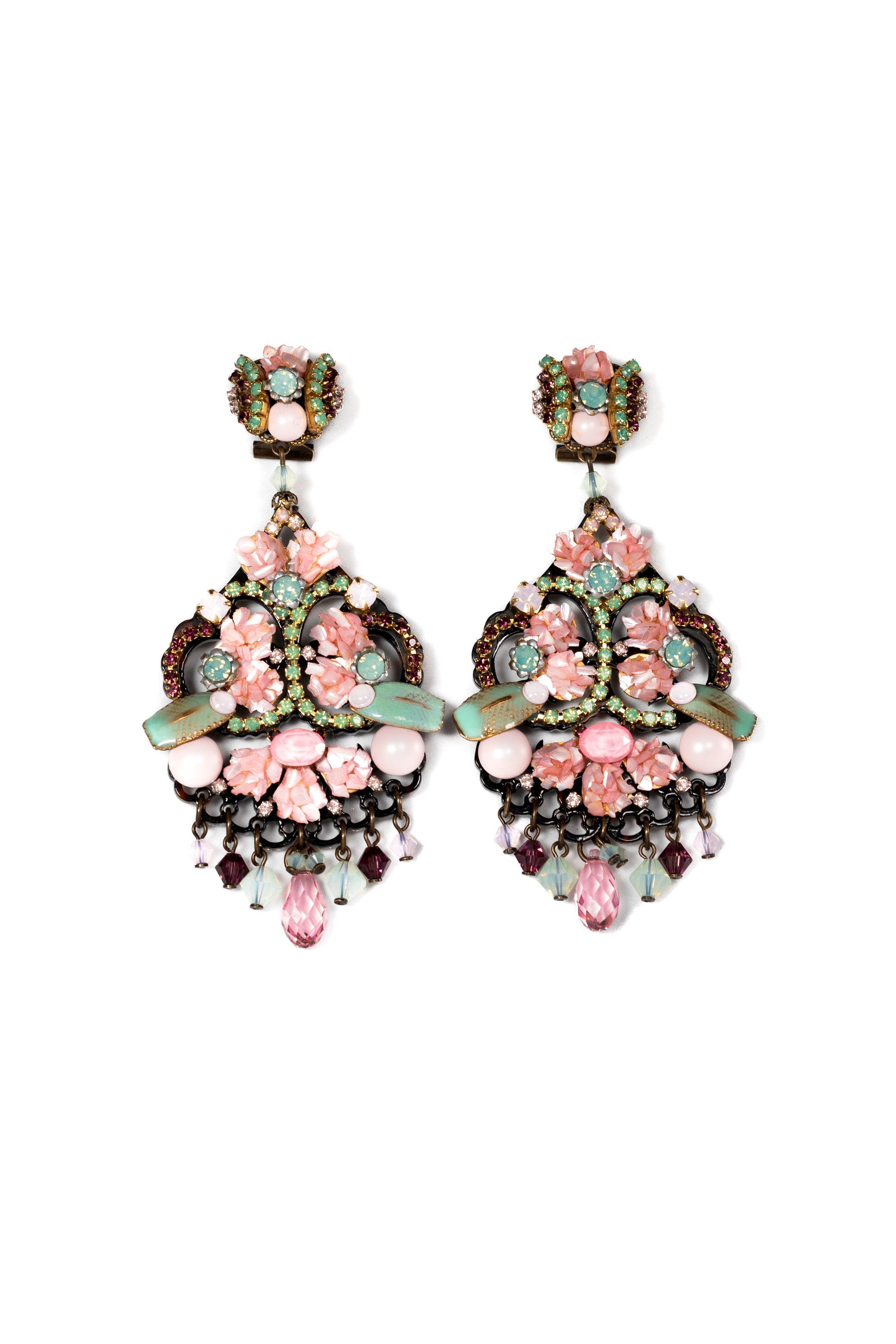 Pink And Turquoise Mother Of Pearl Earrings With Crystals - La Jolla