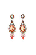 Coral Cameo Earrings With Crystals And Rhinestone Details - La Jolla