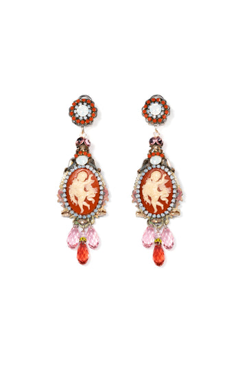 Coral Cameo Earrings With Crystals And Rhinestone Details - La Jolla