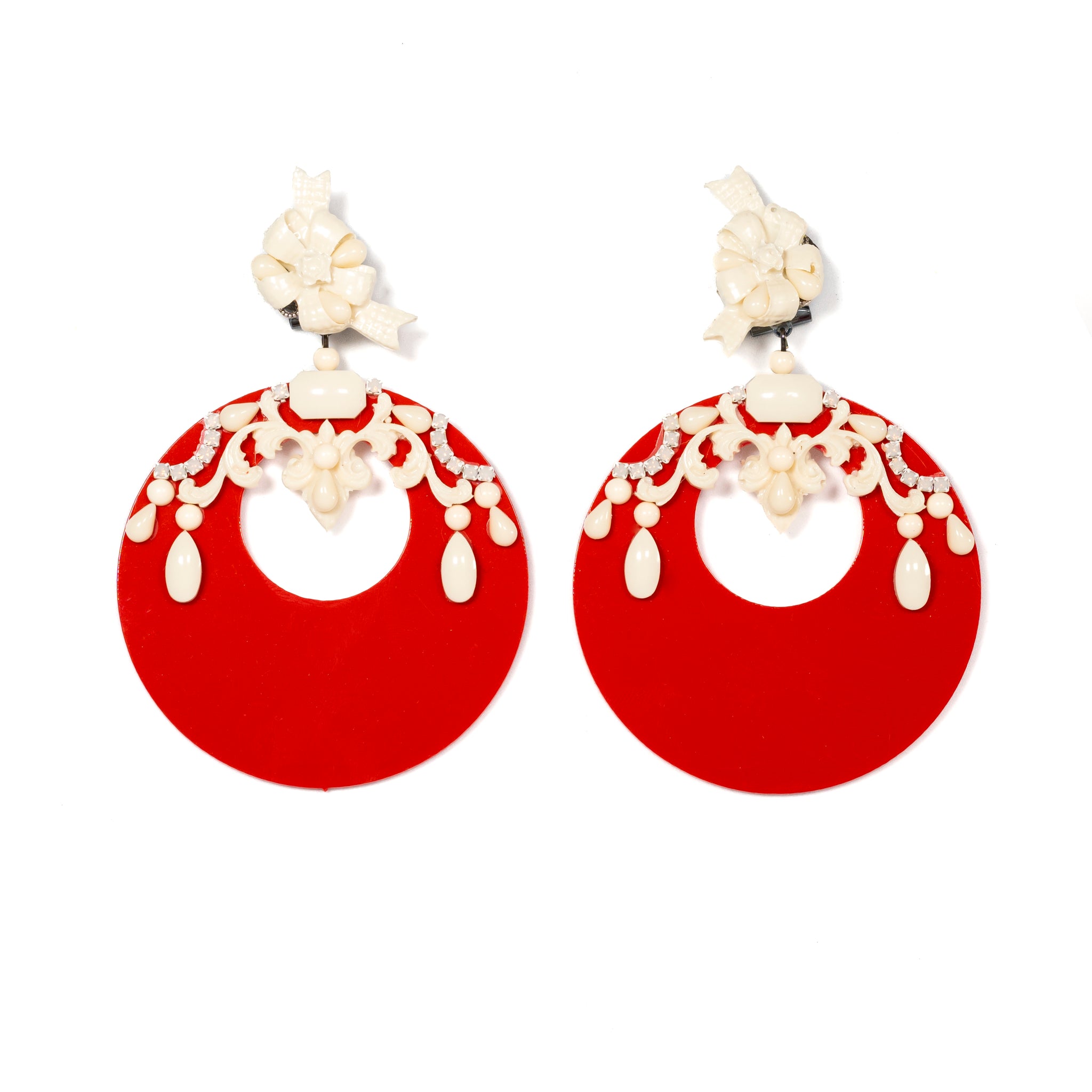 Red Resin Hoop Earrings With Ivory Details - La Jolla