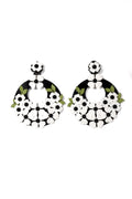Black Resin Hoops With Ivory Flower Details - La Jolla