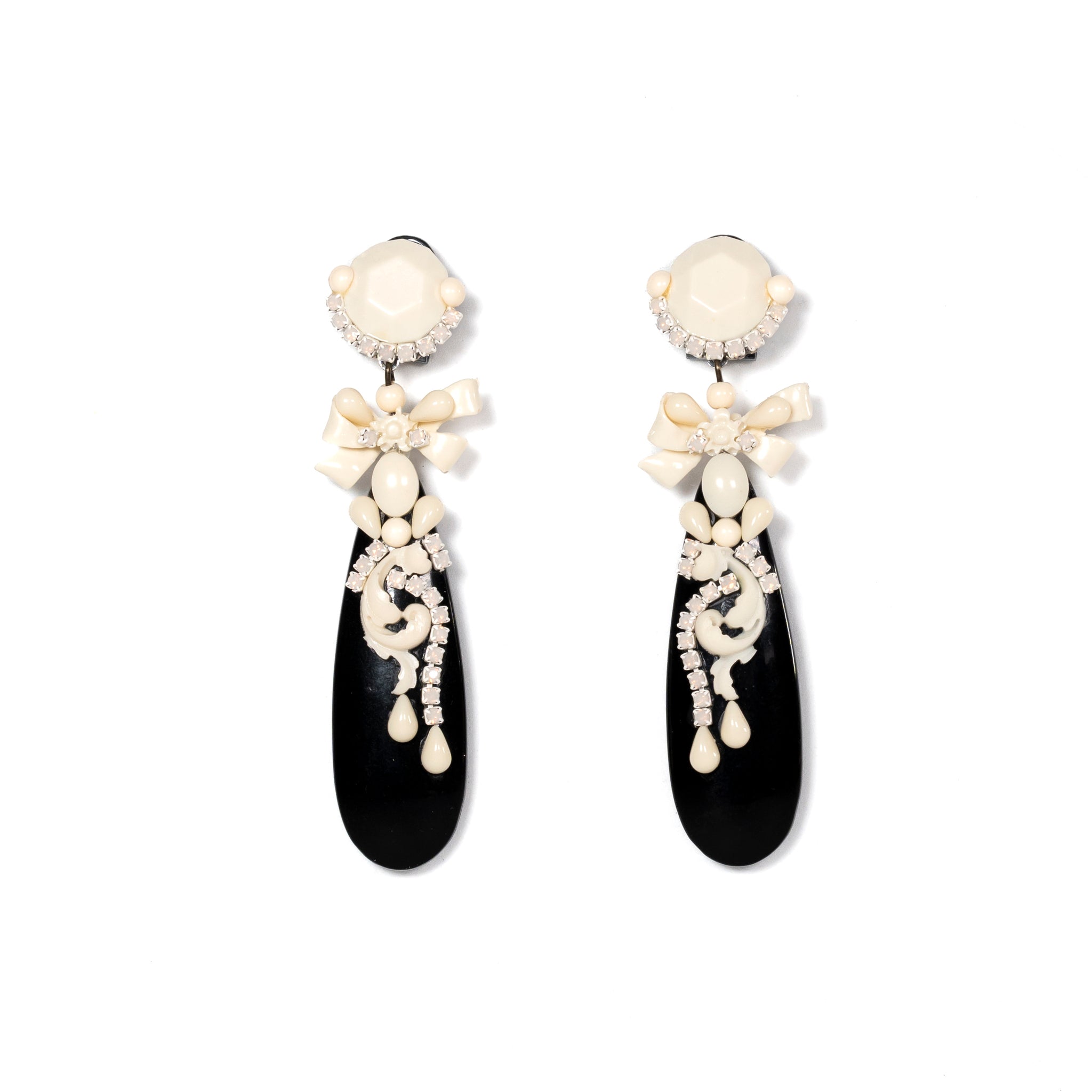 Black And Ivory Oval Resin Drop Earrings - La Jolla