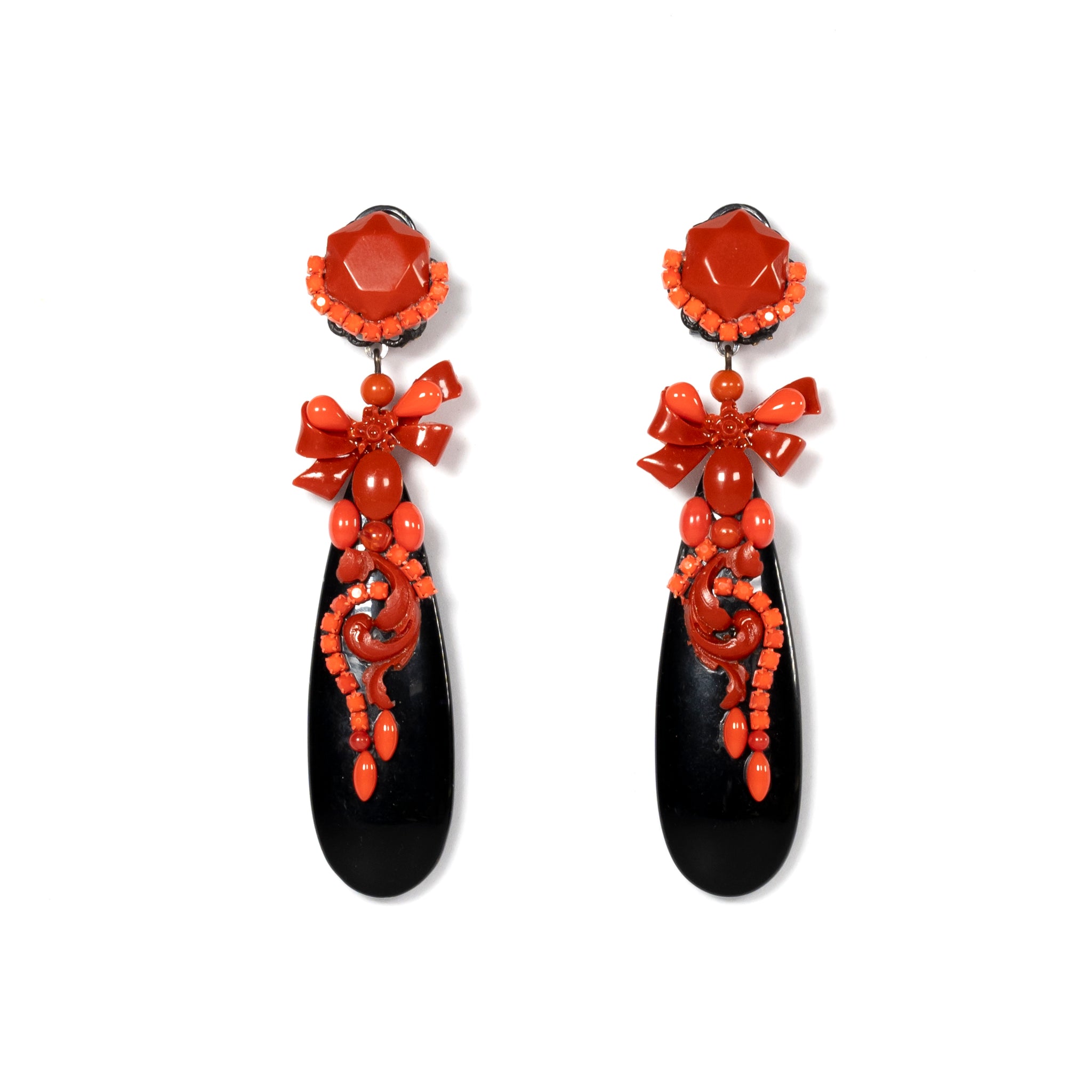 Black And Red Oval Resin Drop Earrings - La Jolla