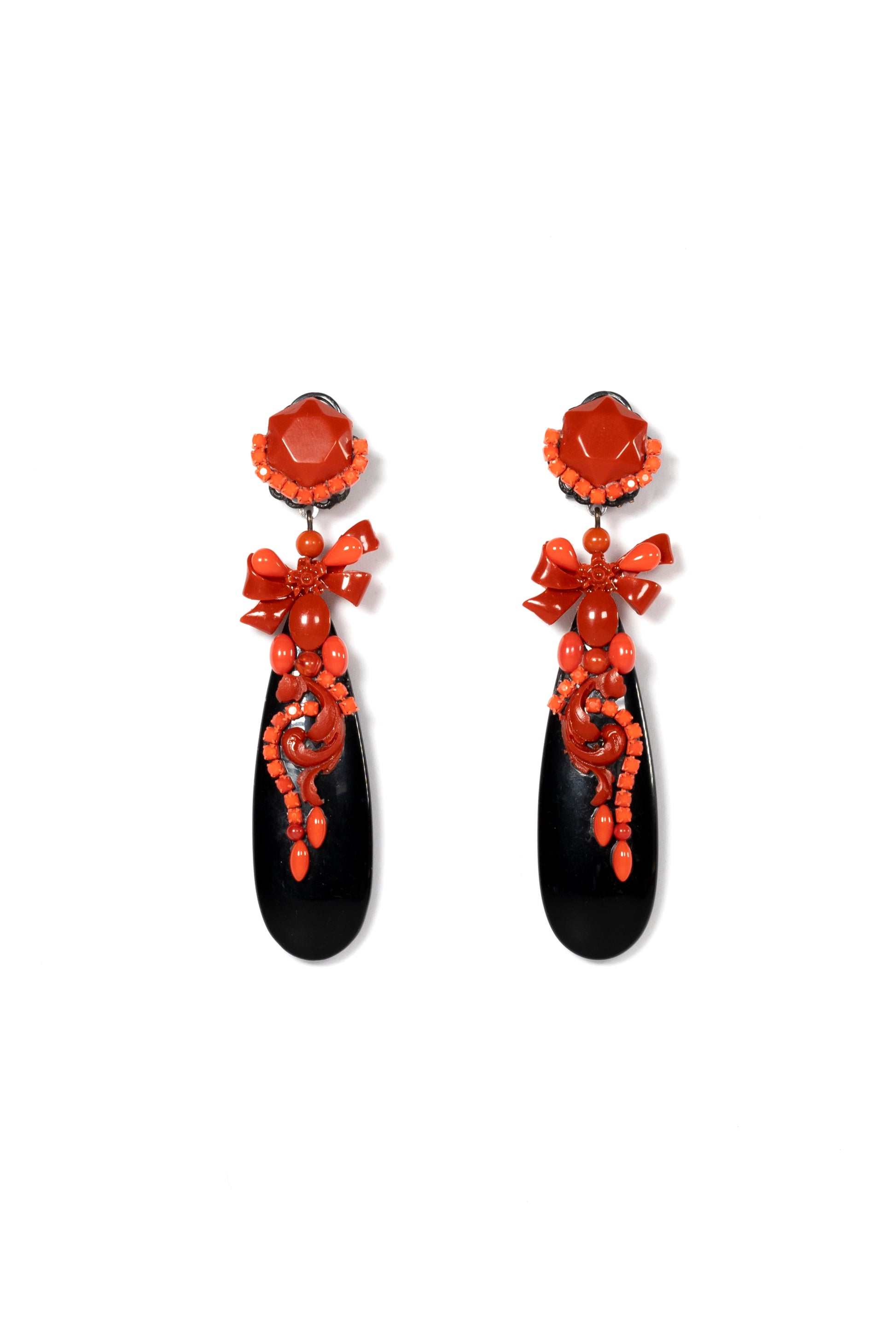 Black And Red Oval Resin Drop Earrings - La Jolla