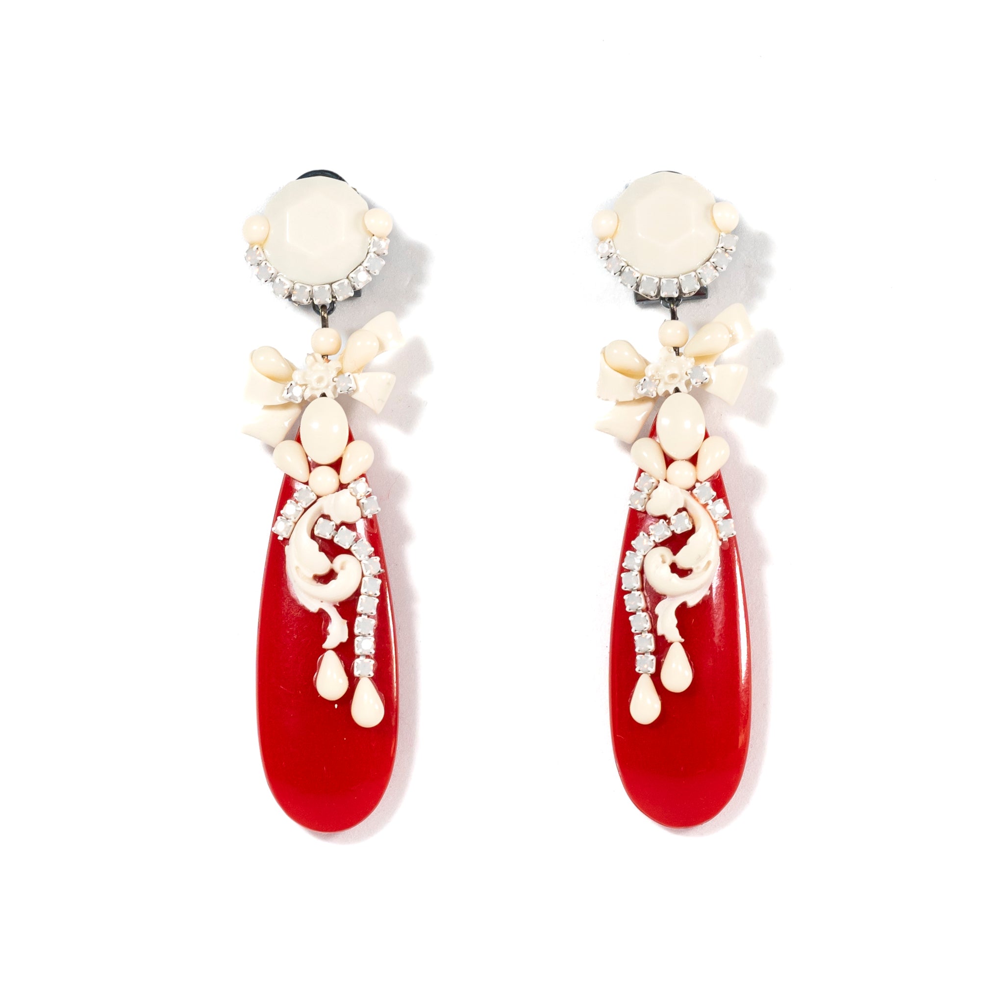 Red And Ivory Oval Resin Drop Earrings - La Jolla