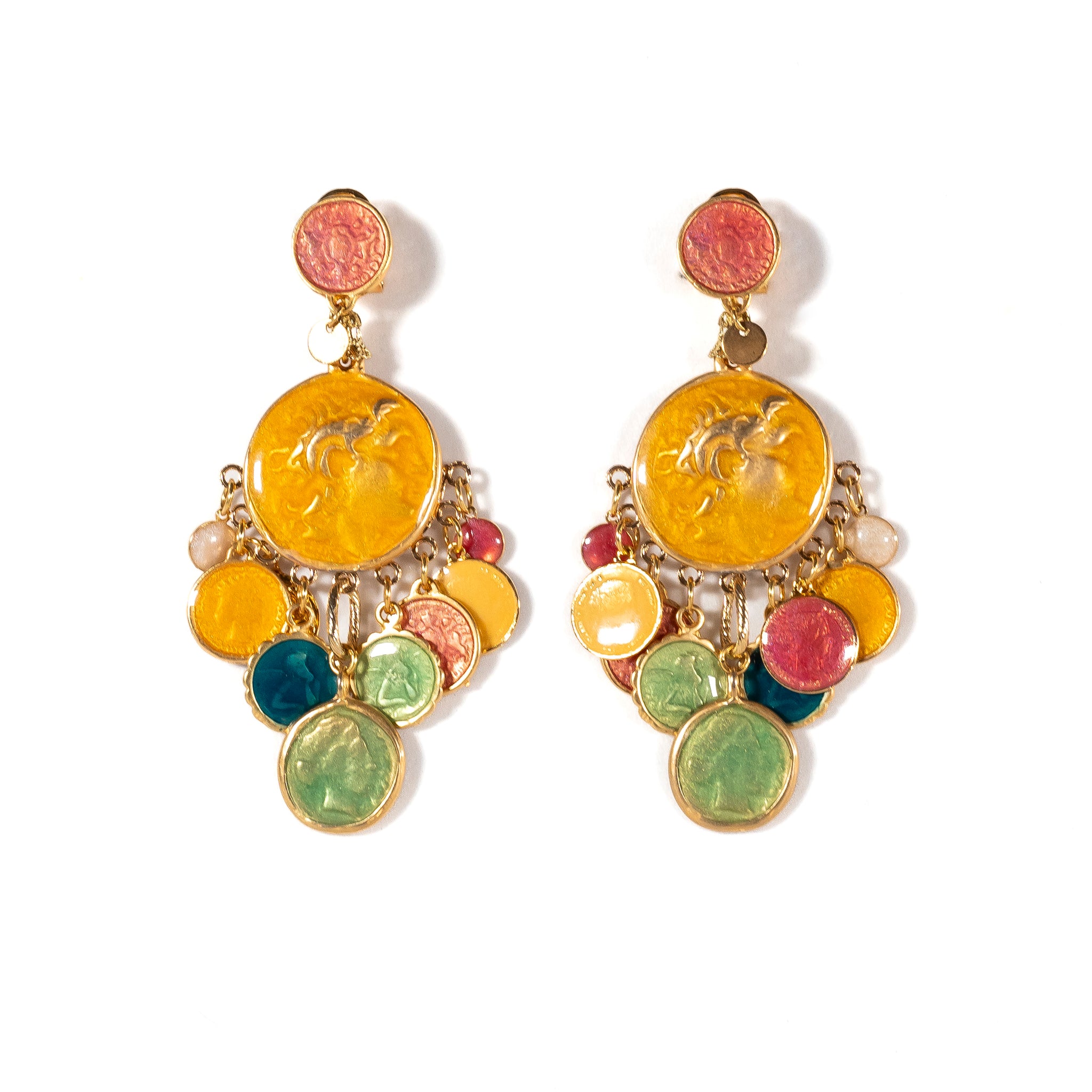 Polished Enamel Coin Cascade Earrings - La Jolla