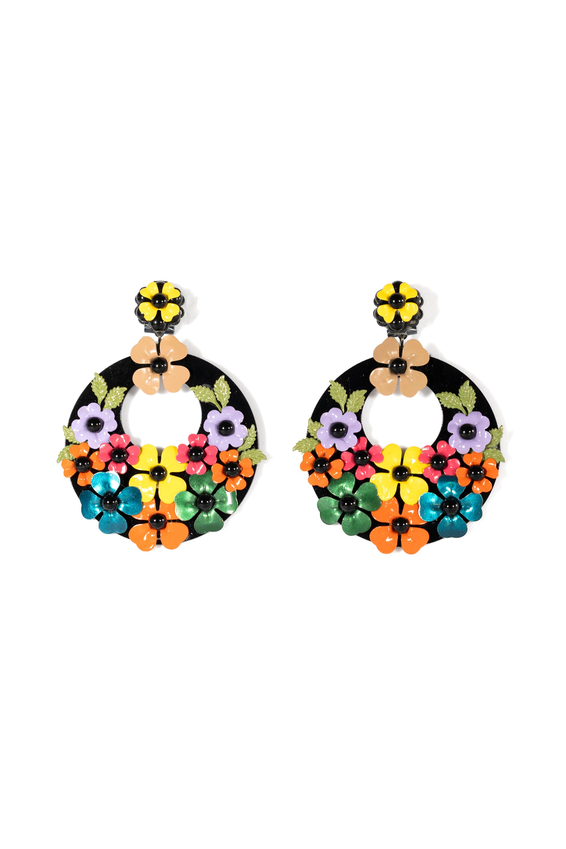 Black Resin Hoops With Multicolour Flowers - La Jolla