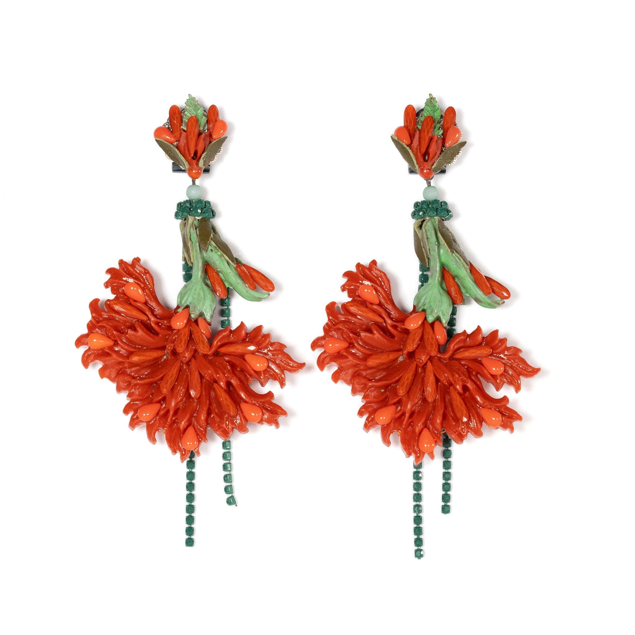 Fiery Chrysanthemum Resin Statement Earrings - La Jolla