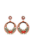 Andalusian Inspired Coral and Turquoise Stone Hoop Earrings - La Jolla