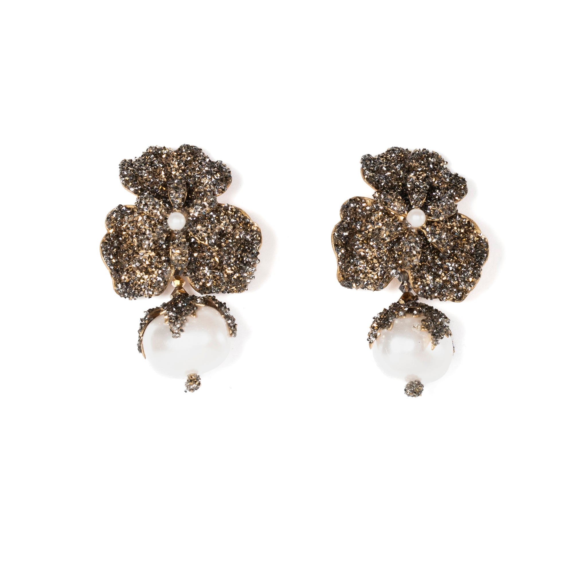 Swarovski Crystal Pearl And Flower Earrings in Gold & Silver - La Jolla
