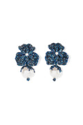 Swarovski Crystal Pearl And Flower Earrings in Navy Blue - La Jolla