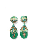 Oval Tear Drop Earrings With Rhinestones And Mother-Of-Pearl in Emerald Green - La Jolla